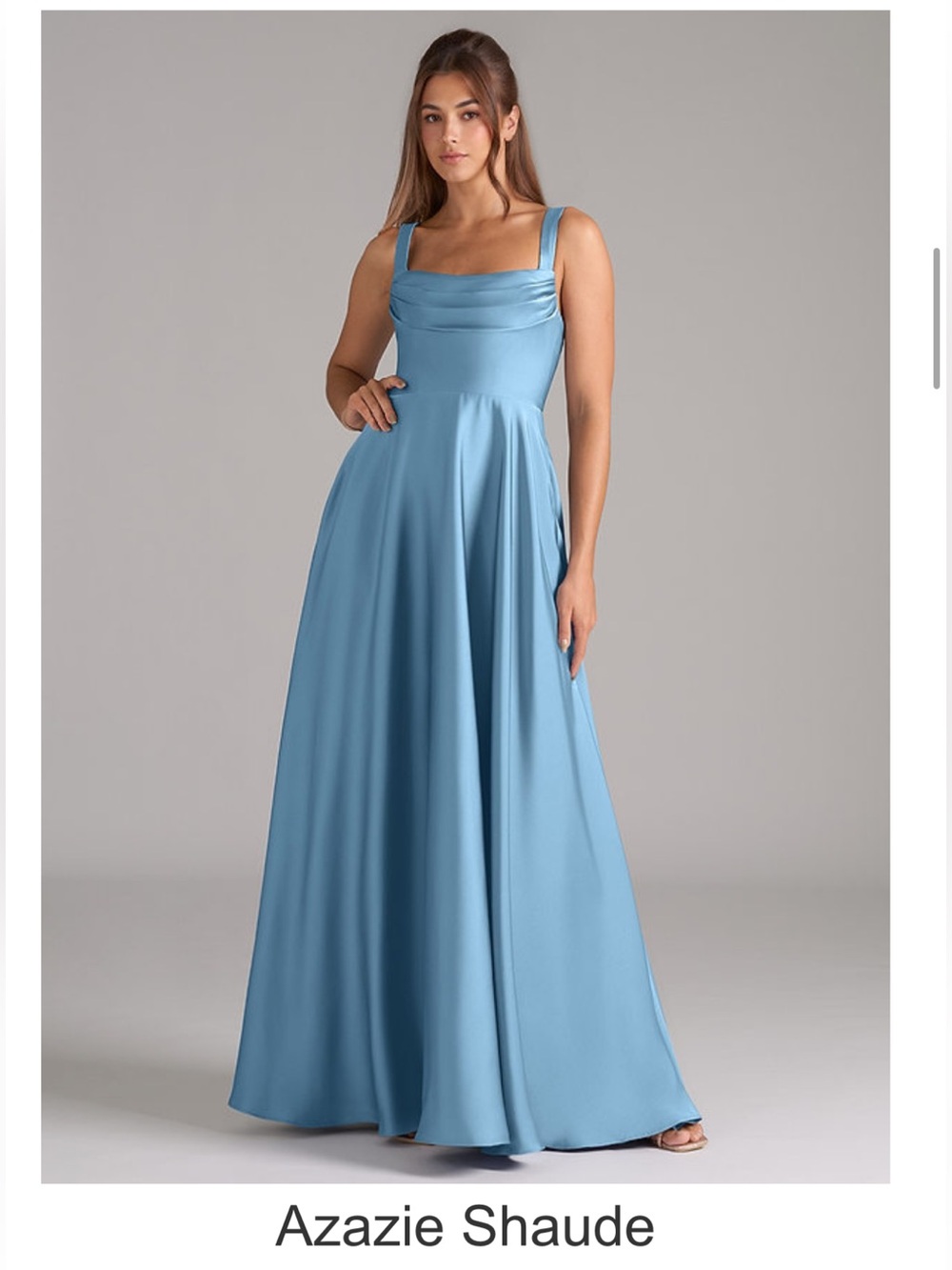 Azazie Steel Blue Shaude Square-Neck Maxi Dress in Stretch Satin